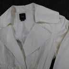 Takara Trench Coat Womens L White Belted Double Breasted Smocked NOS NWT - take2supply