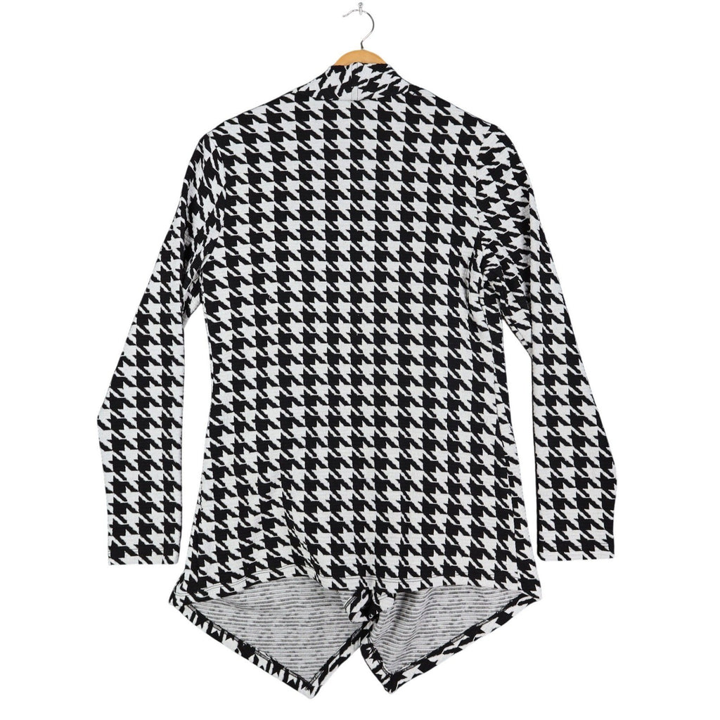 Lanalee Womens Houndstooth Knit Cardigan Open Front Black White Size Small