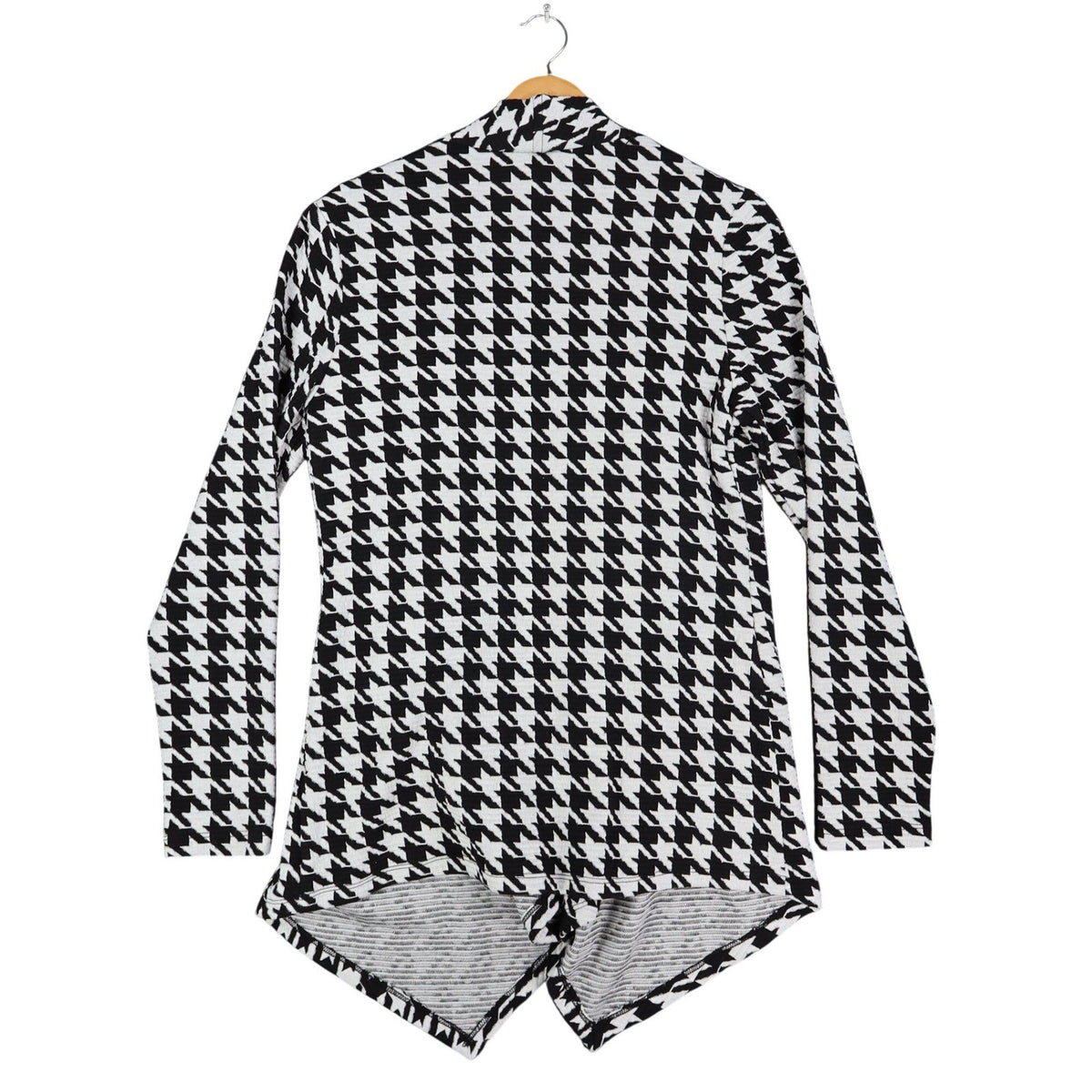 Lanalee Womens Houndstooth Knit Cardigan Open Front Black White Size Small