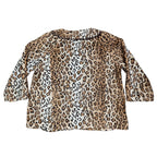Emma J Faux Fur Jacket Womens Size M Leopard Print Beaded Neck Open Front Brown - take2supply