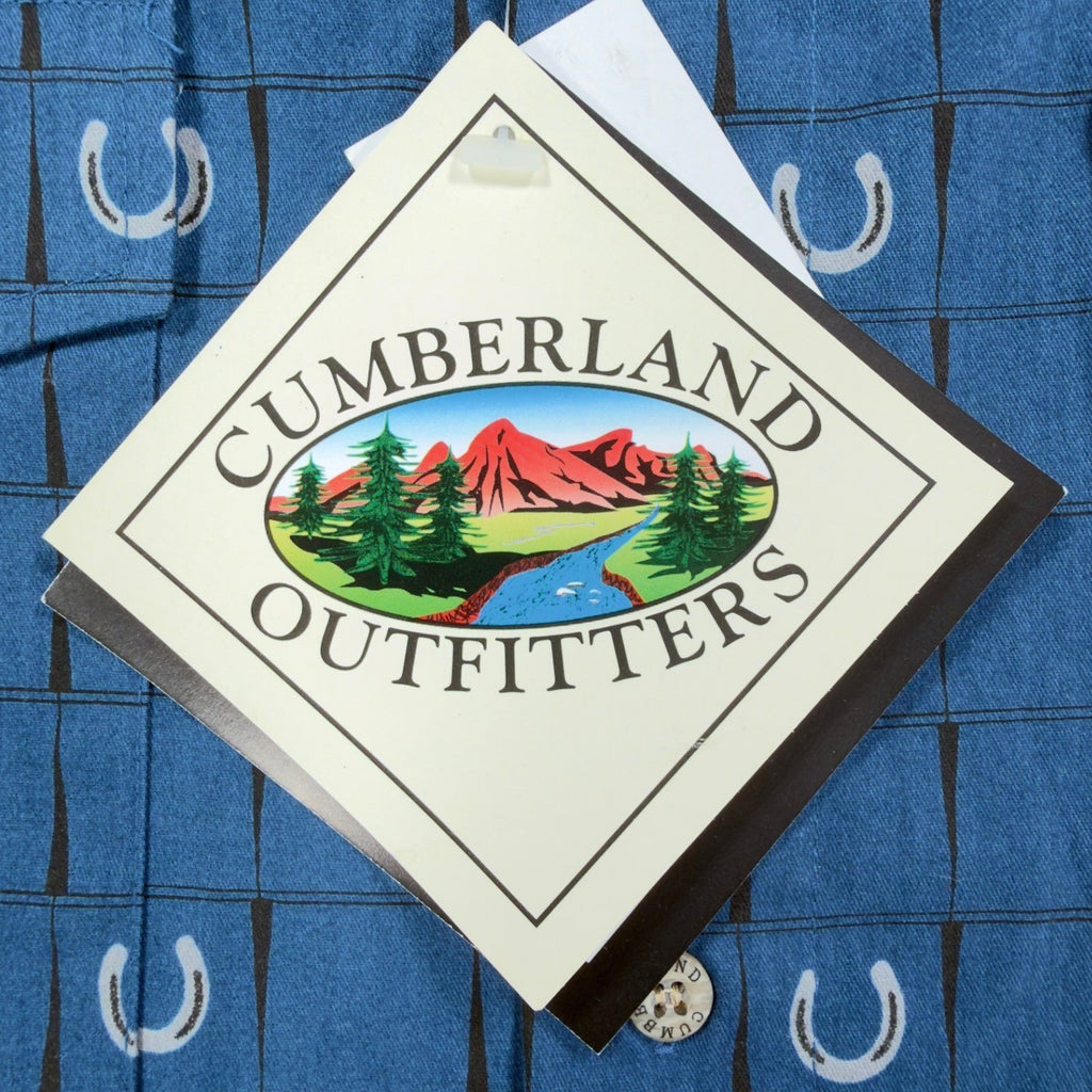 Cumberland Outfitters Western Shirt Mens Large Blue Horseshoe Cotton NWT - take2supply
