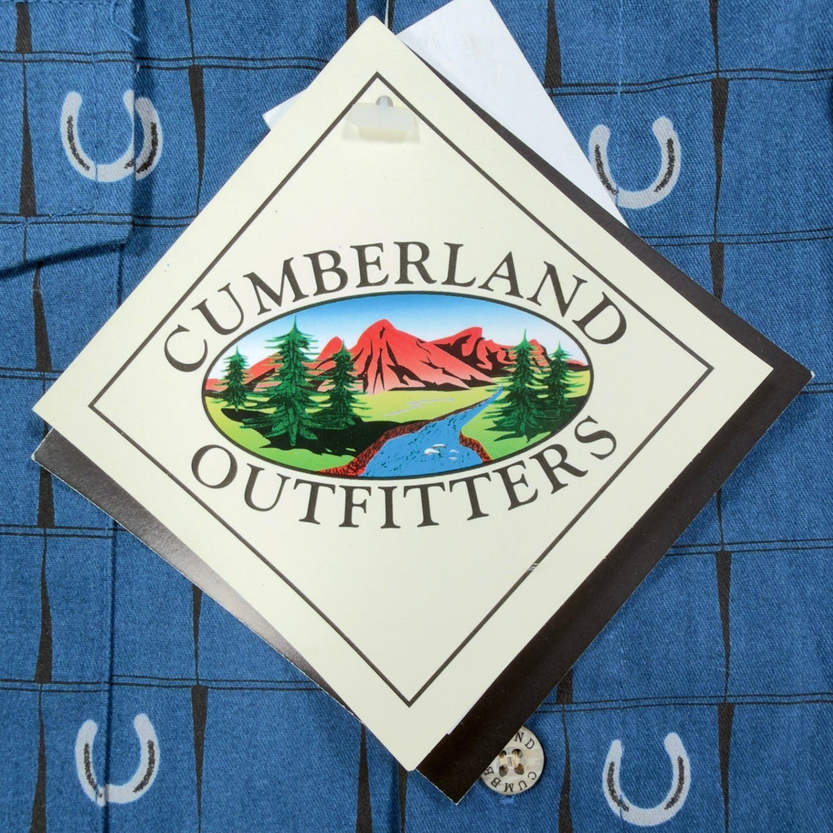 Cumberland Outfitters Western Shirt Mens Large Blue Horseshoe Cotton NWT - take2supply