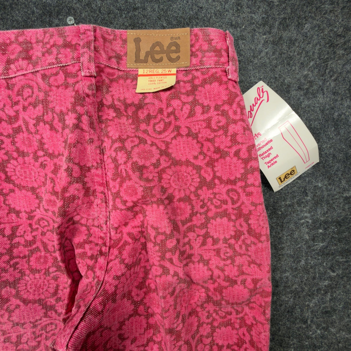 Lee Vintage 80s Floral Pants Girls 12 Magenta Pink Cotton High Waist NWT USA - take2supply