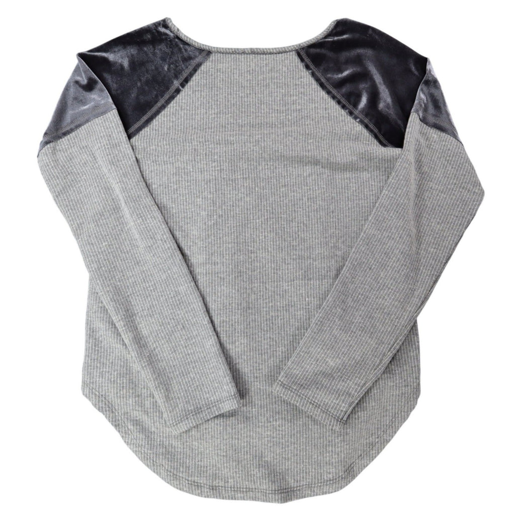 Hem & Thread Top Womens Small Gray Ribbed Velvet Raglan Sleeve Curved Hem C782 - take2supply