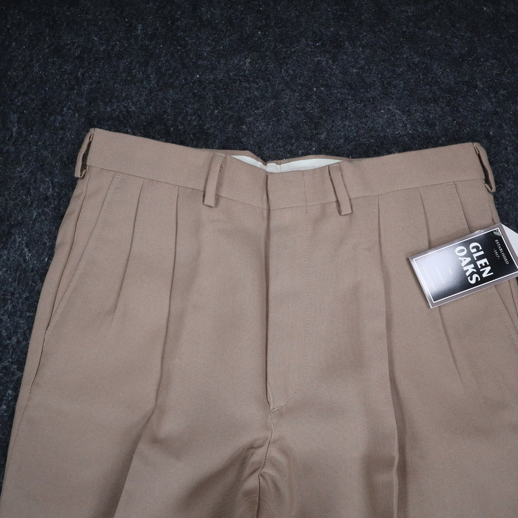 Glen Oaks Pleated Trousers Mens 33x30 Vintage 90s Tan Wool Blend Deadstock USA - take2supply