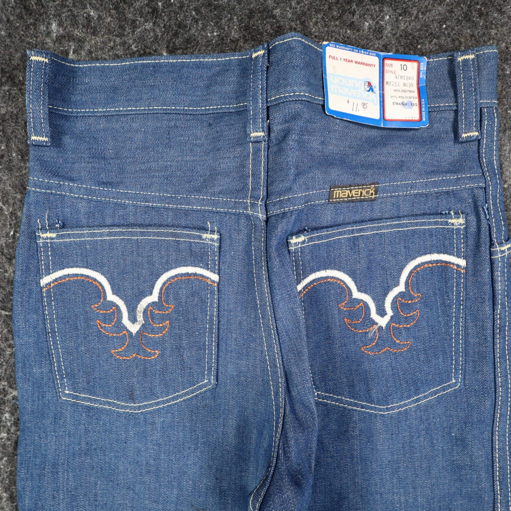 Vintage Young Maverick Jeans Boys 10 Blue Embroidered Straight Leg USA NWT - take2supply