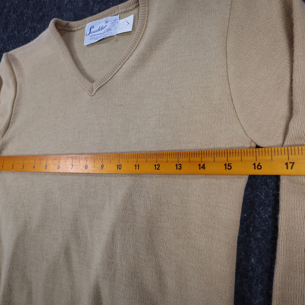 Scudder Sportswear V-Neck Sweater Youth Medium 10-12 Vintage 70s Tan Acrylic USA - take2supply