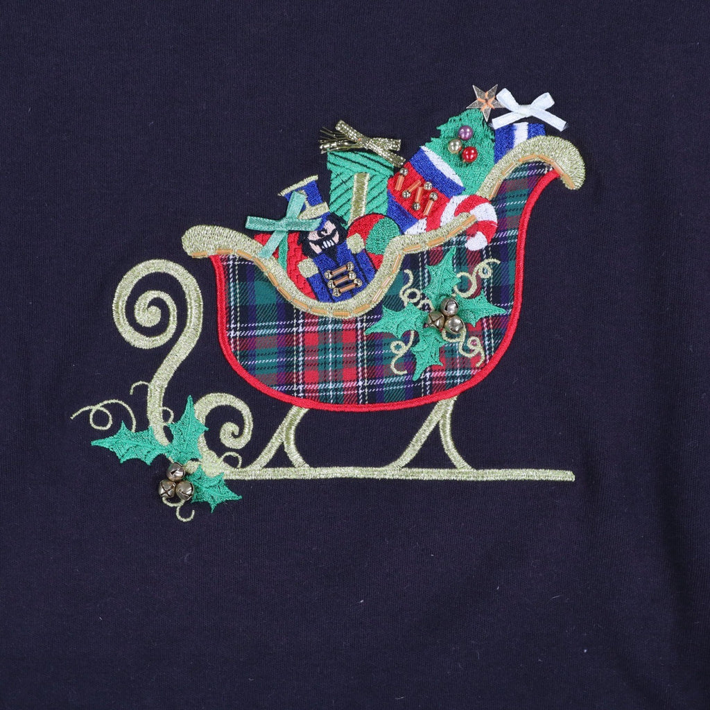 Peanut Butter & Jelly Women XL Brown Cotton Christmas Sleigh Long Sleeve Top - take2supply