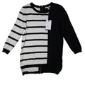 Lana Lee Tunic Sweater Womens Large Black White Striped Colorblock Zip Back New - take2supply