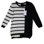 Lana Lee Tunic Sweater Womens Large Black White Striped Colorblock Zip Back New - take2supply