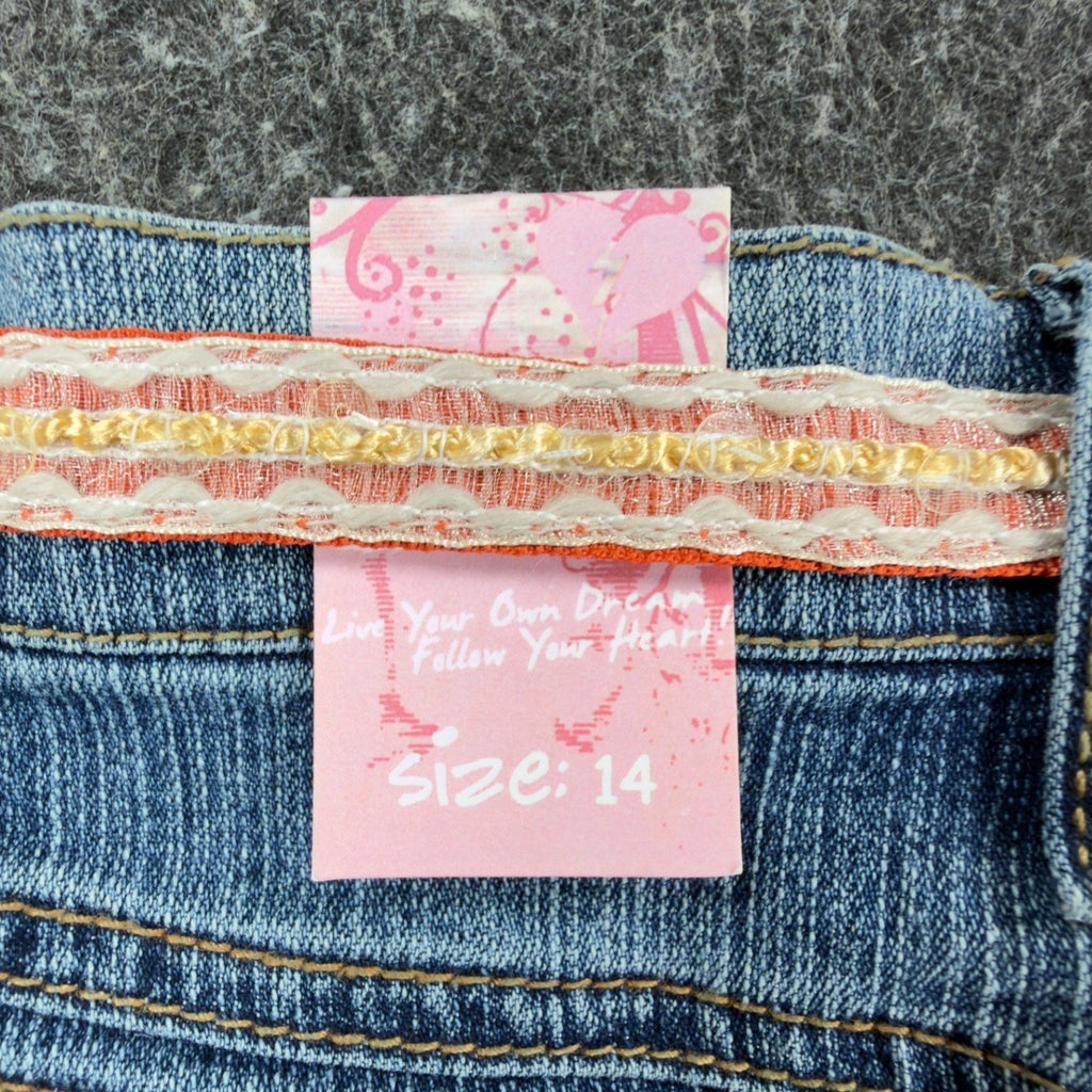 Jolt Y2K Butterfly Denim Skirt Girls 14 Blue Tiered Ruffle NWT - take2supply