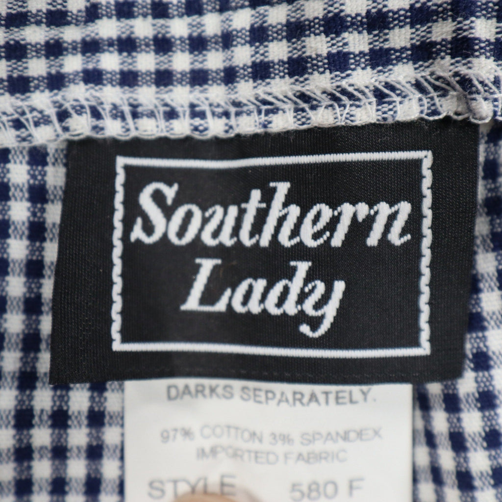 Southern Lady Pants Womens 12 Navy White Gingham Cotton Stretch Side Zip NOS - take2supply