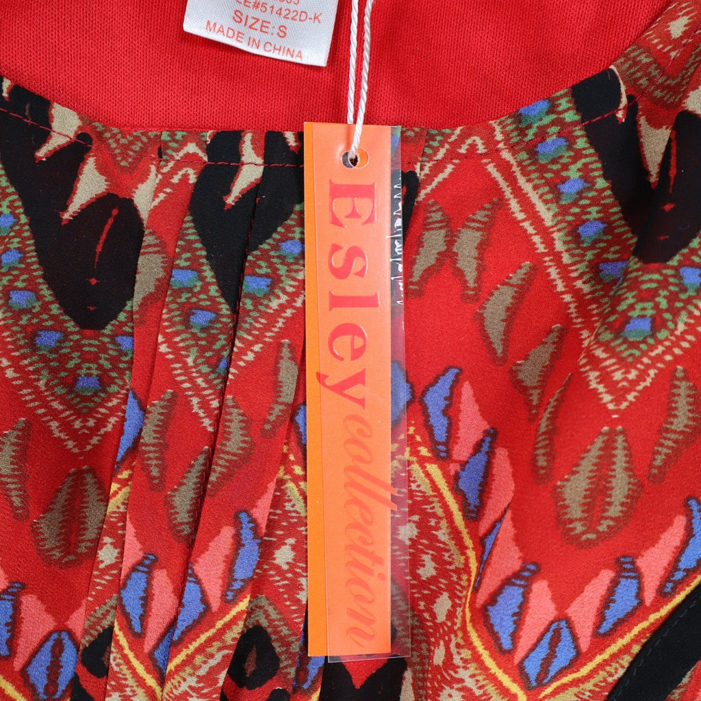 Esley Collection Dress Womens Small Red Geometric Chevron Handkerchief Hem NWT - take2supply