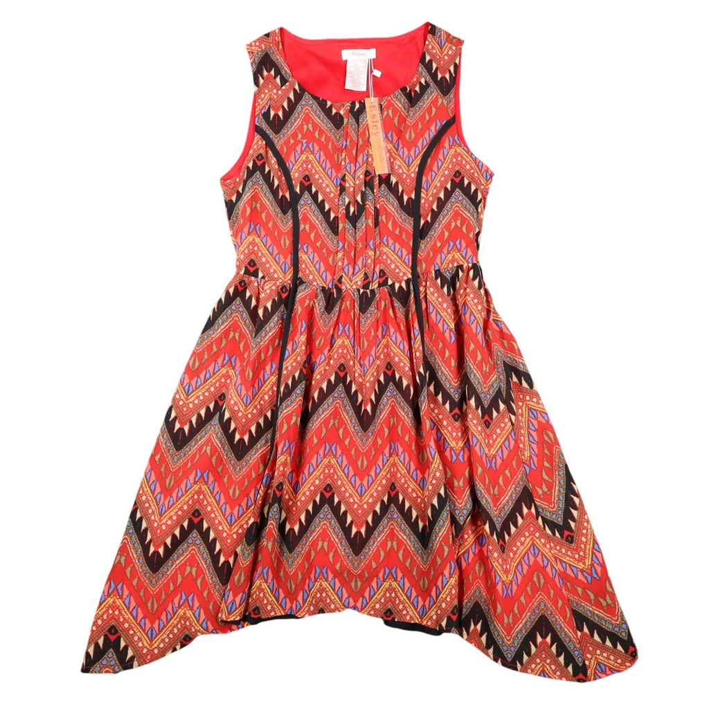 Esley Collection Dress Womens Small Red Geometric Chevron Handkerchief Hem NWT - take2supply