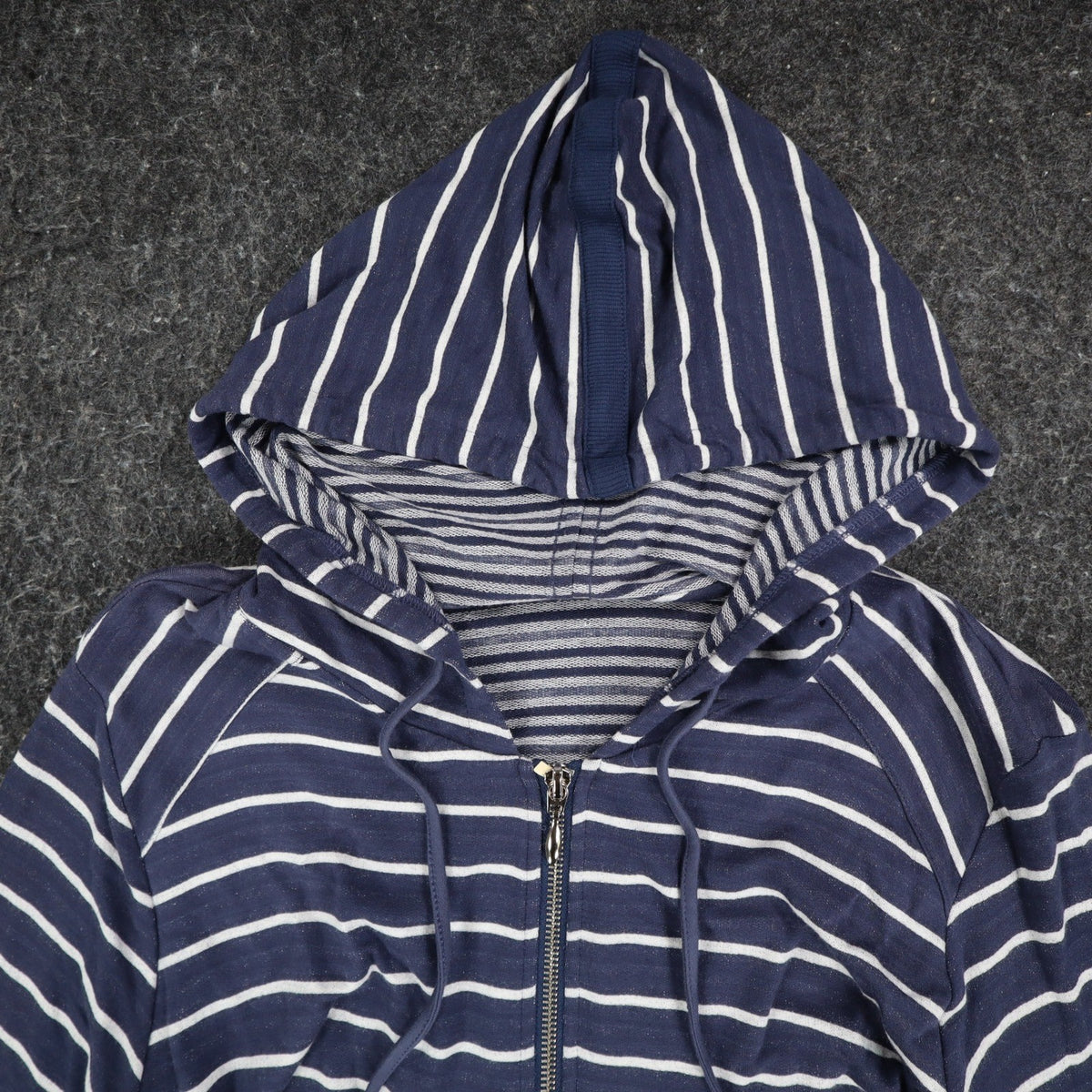 Erin London Womens M Navy White Striped Zip Hoodie Bell Sleeve Pockets NWT - take2supply