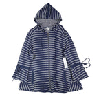 Erin London Womens L Navy White Striped Zip Hoodie Bell Sleeve Pockets NWT - take2supply