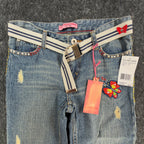 US Polo Assn Y2K Butterfly Jeans Girls 12 Blue Denim Flare Belted USPA NWT - take2supply