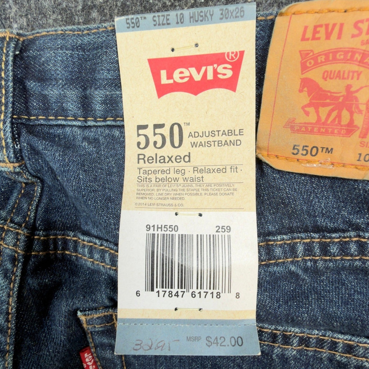 Levi's 550 Jeans Kids 10 Husky Dark Stone Denim Relaxed Tapered 30x26 NWT - take2supply