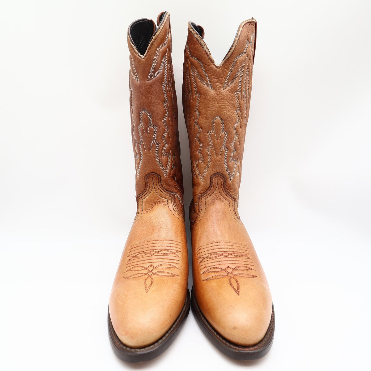 American West Trading Cowboy Boots Mens 9 D Walnut Deertan Leather Made in USA - take2supply