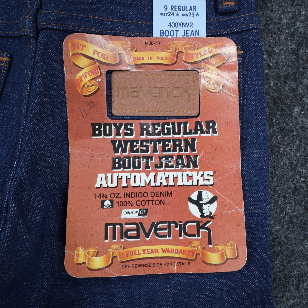 Maverick Western Boot Jean Boys 9 Reg Vintage Indigo Blue Denim Made in USA NEW - take2supply