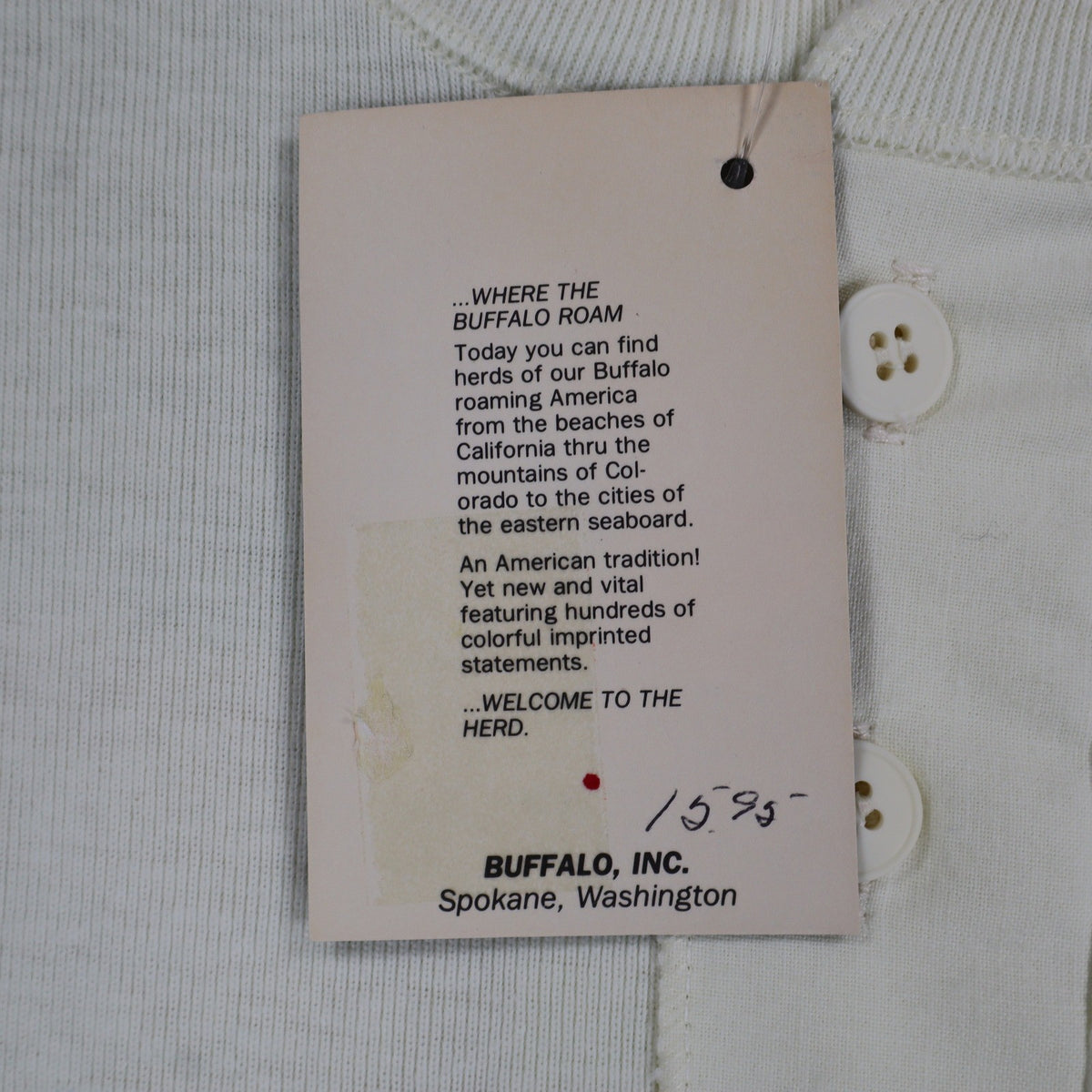 Buffalo Inc Henley Shirt Large Ski Graphic Cream Long Sleeve Cotton Blend USA NW - take2supply