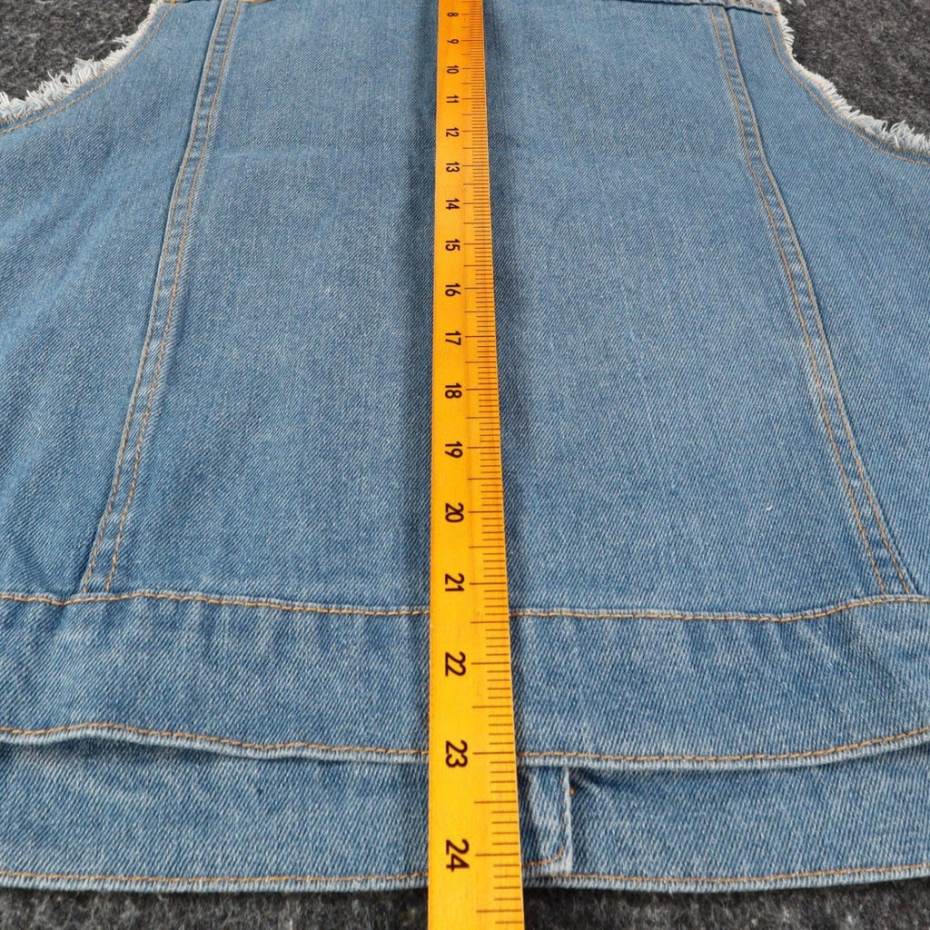 Vocal Denim Vest Womens XL Blue Cotton Studded Rhinestone Frayed Raw Edge Vest - take2supply