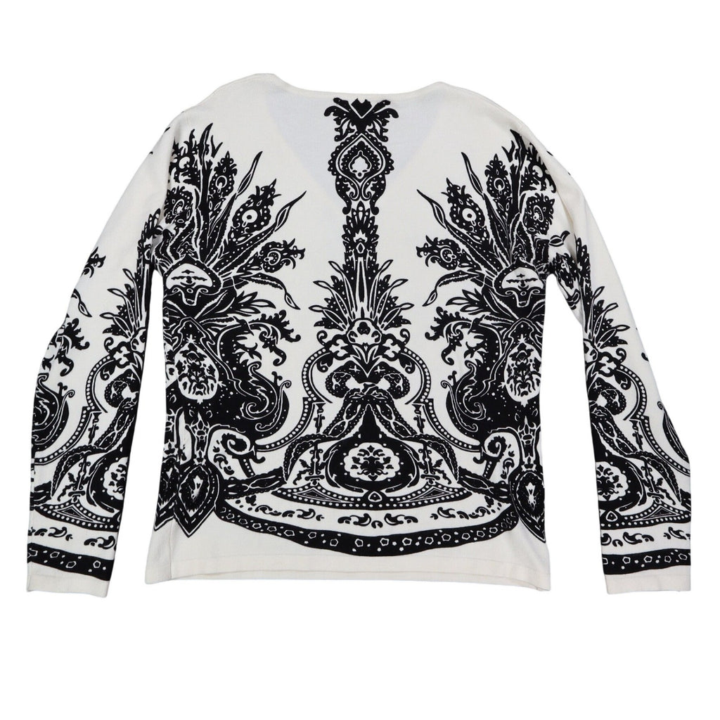 Pierri New York V-Neck Sweater Womens Size M Black White Embellished Baroque - take2supply