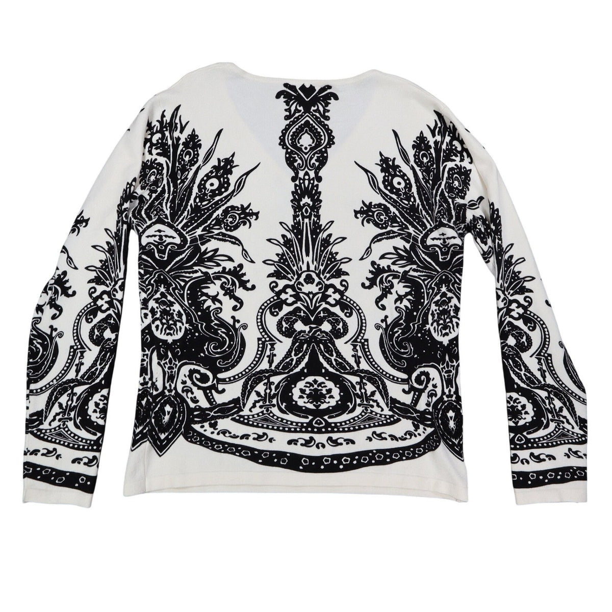 Pierri New York V-Neck Sweater Womens Size M Black White Embellished Baroque - take2supply