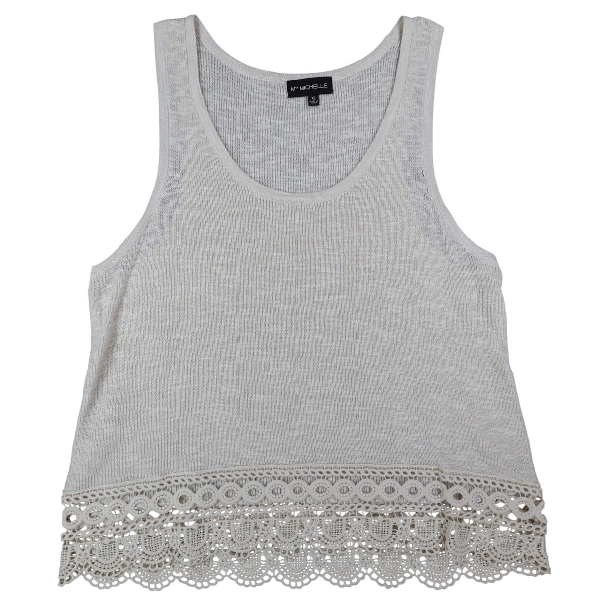 My Michelle Tank Top XL Ivory Cotton Blend Crochet Lace Hem Boho Sleeveless - take2supply
