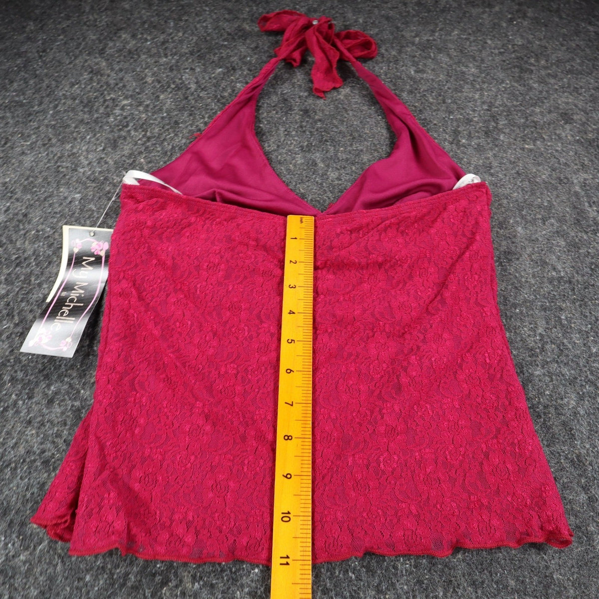 My Michelle Halter Top Womens Size Medium Y2K Red Floral Lace Tie Neck USA NWT - take2supply