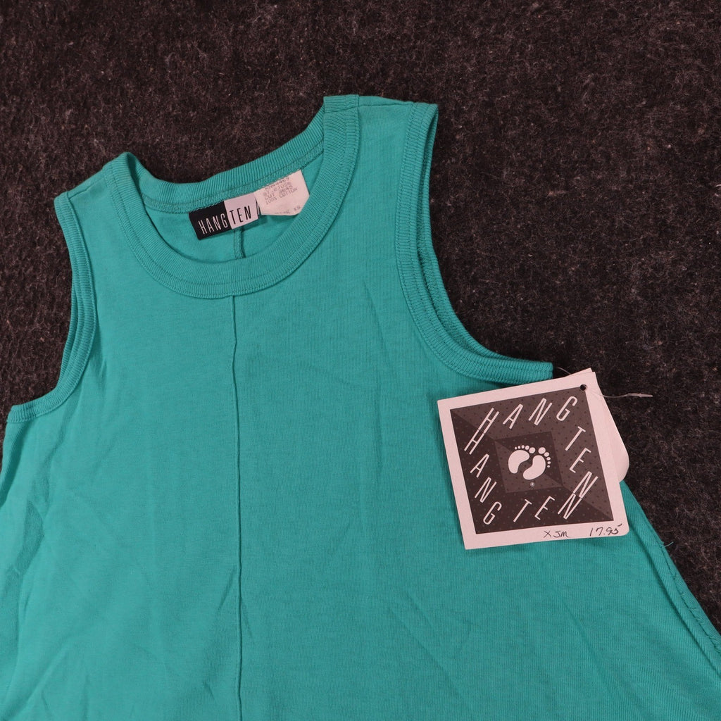 Hang Ten Tank Top Womens XS Vintage 90s Teal Cotton A-Line Sleeveless USA Made - take2supply
