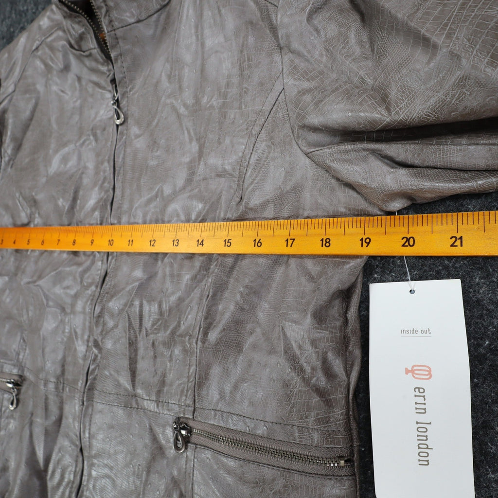 Erin London Jacket Womens Medium Gray Faux Croc Embossed Zip Front Mock Neck NEW - take2supply