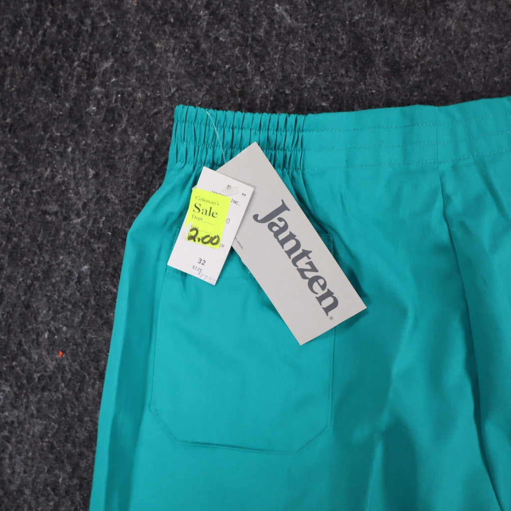 Jantzen Shorts Mens 32 Vintage 90s Teal Green Poly Cotton Deadstock 1M550 - take2supply