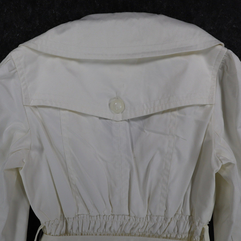 Takara Trench Coat Womens M White Belted Double Breasted Smocked NOS NWT - take2supply