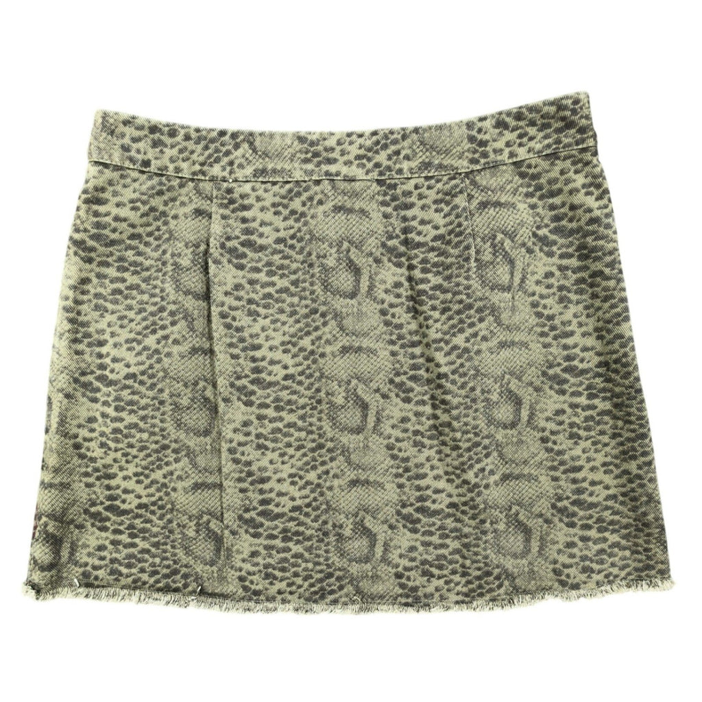 She + Sky Snake Print Denim Mini Skirt Women Large Green Distressed NWT - take2supply