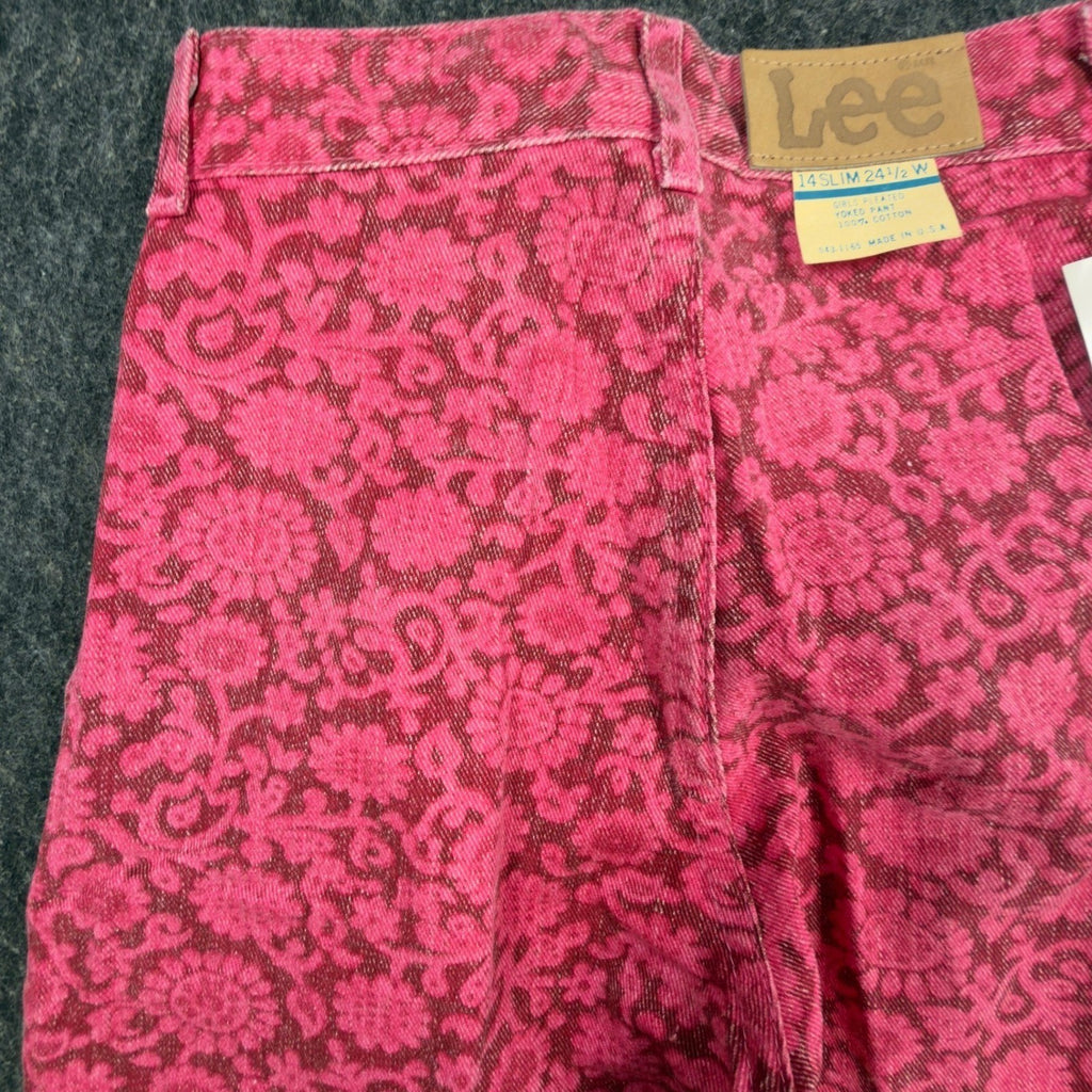 Lee Vintage 80s Floral Casuals Pants Girls 14 Slim Pink USA Made NOS NWT - take2supply