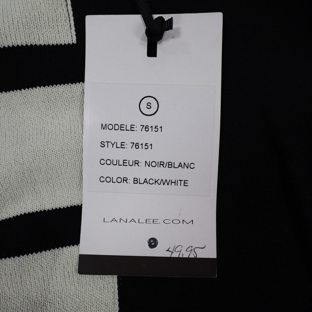 Lana Lee Tunic Sweater Womens Large Black White Striped Colorblock Zip Back New - take2supply