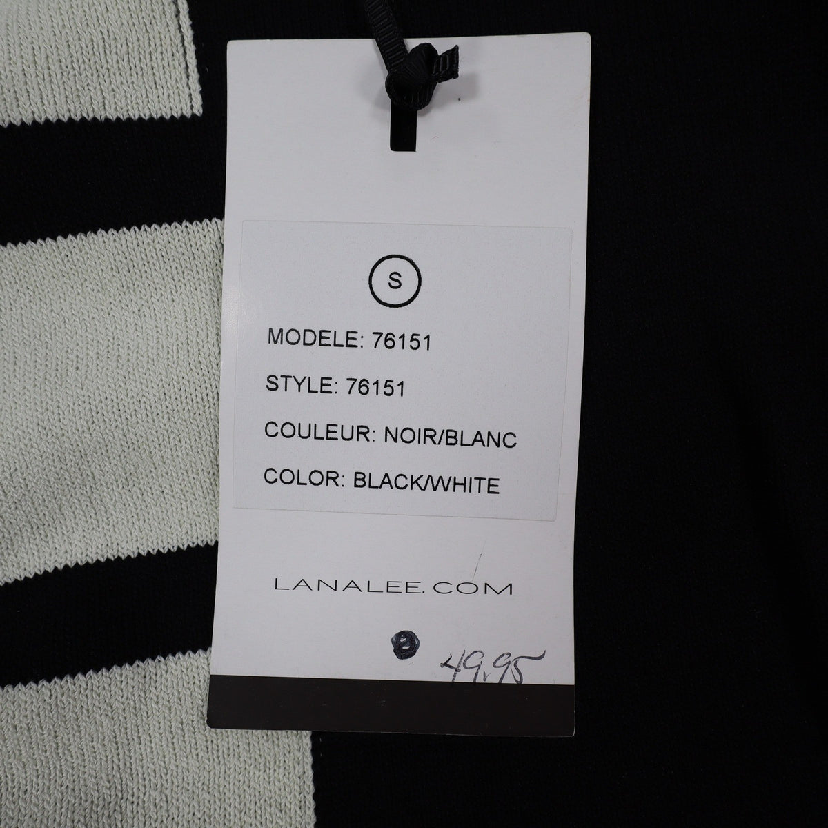 Lana Lee Tunic Sweater Womens Large Black White Striped Colorblock Zip Back New - take2supply