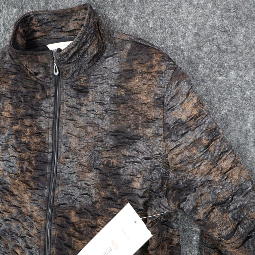 Erin London Jacket Small NWT Brown Crinkle Textured Mock Neck Full Zip Stretch - take2supply