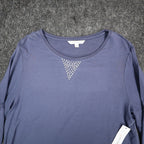 Erin London Top Womens L Blue Viscose Spandex Rhinestone Puff Sleeve NWT - take2supply