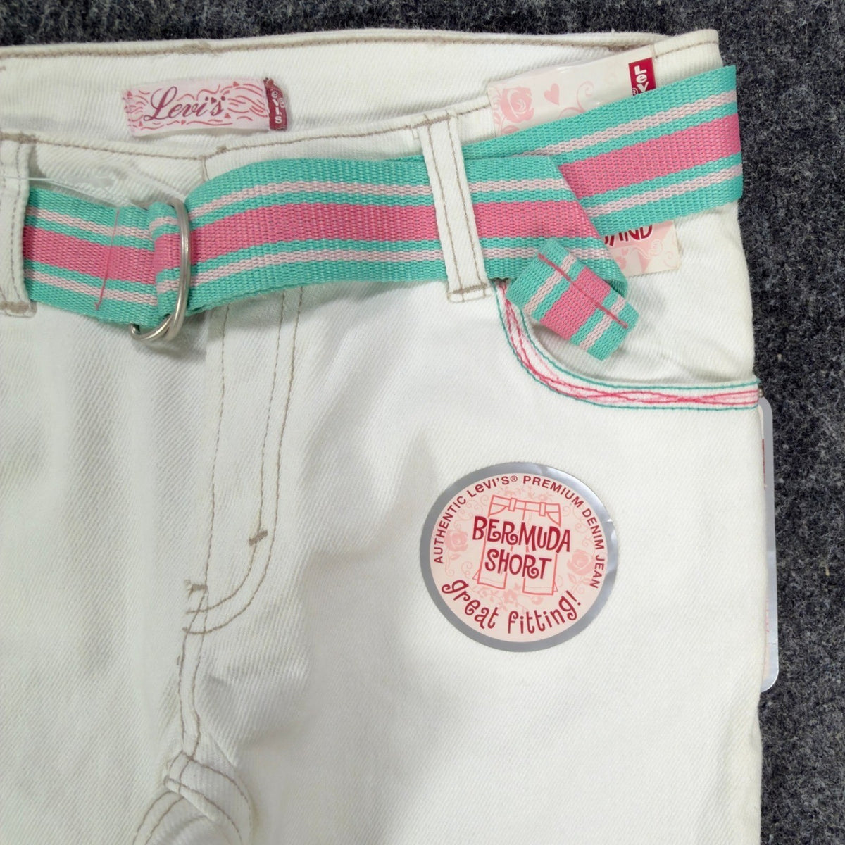 Levi's Y2K Denim Bermuda Shorts Girls 10 White Ramie Blend NWT - take2supply