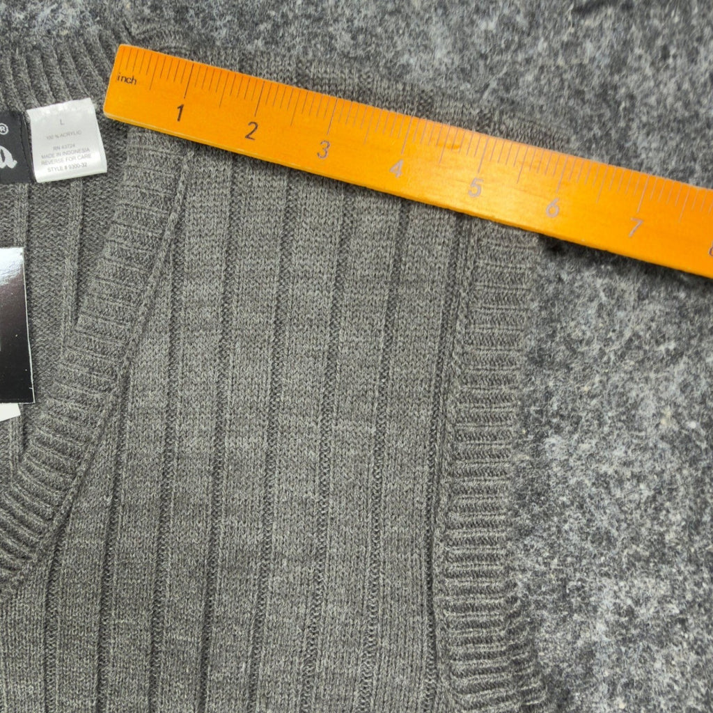 D'Avila V-Neck Sweater Vest Mens Large Charcoal Heather Grey Ribbed Knit NWT - take2supply