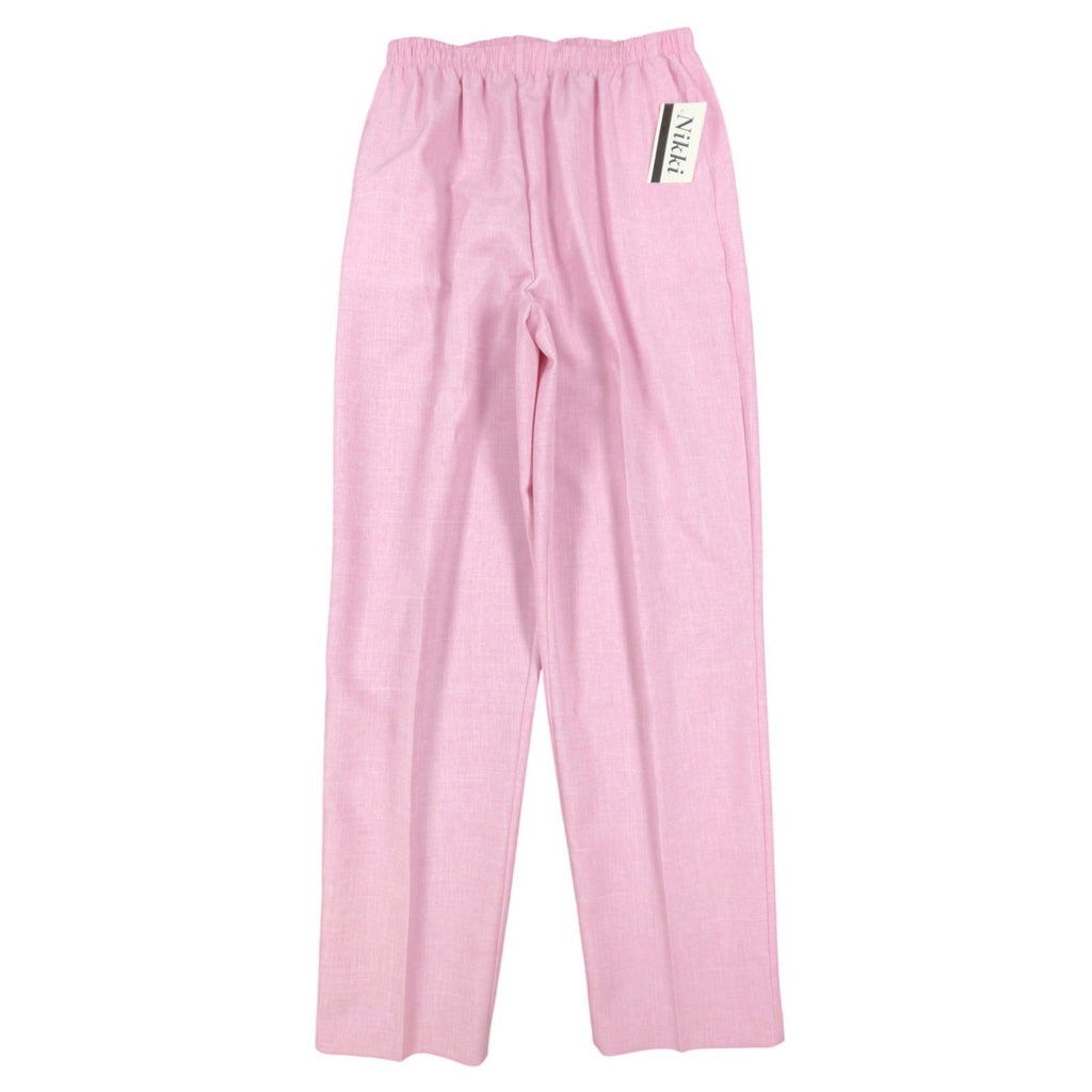 Nikki Vintage 90s Elastic Waist Pants Women 14 Rose Pink Polyester NWT Deadstock - take2supply