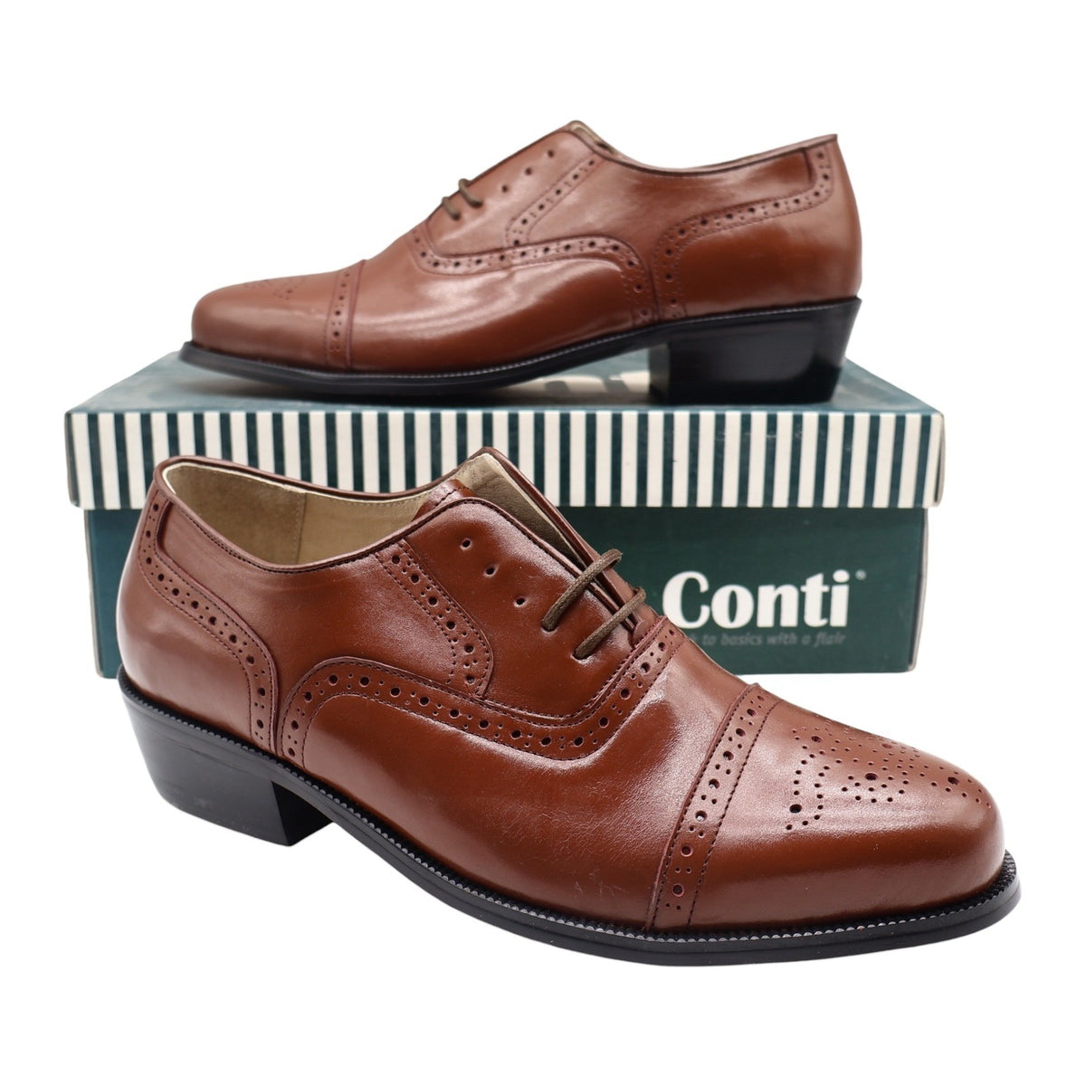 Conti Oxford Shoes Mens 9 D Vintage Brown Leather Cap Toe Brogue H1005 NOS - take2supply