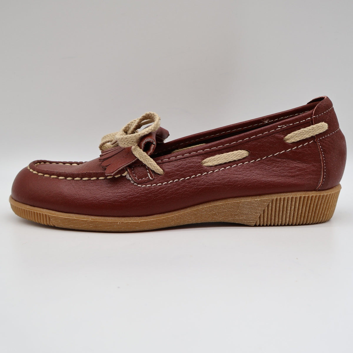 Dashers Kiltie Loafers Kids Size 3 C Vintage Burgundy Leather Shoes Deadstock - take2supply