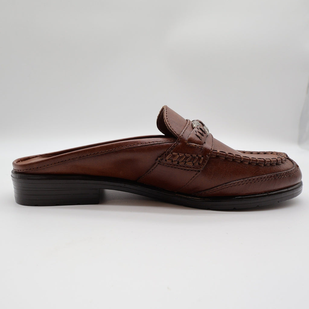 g.WIZ Faye Mule Loafers Womens 6.5M Vintage Brown Leather Woven Metal Detail - take2supply
