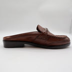 g.WIZ Faye Mule Loafers Womens 6.5M Vintage Brown Leather Woven Metal Detail - take2supply