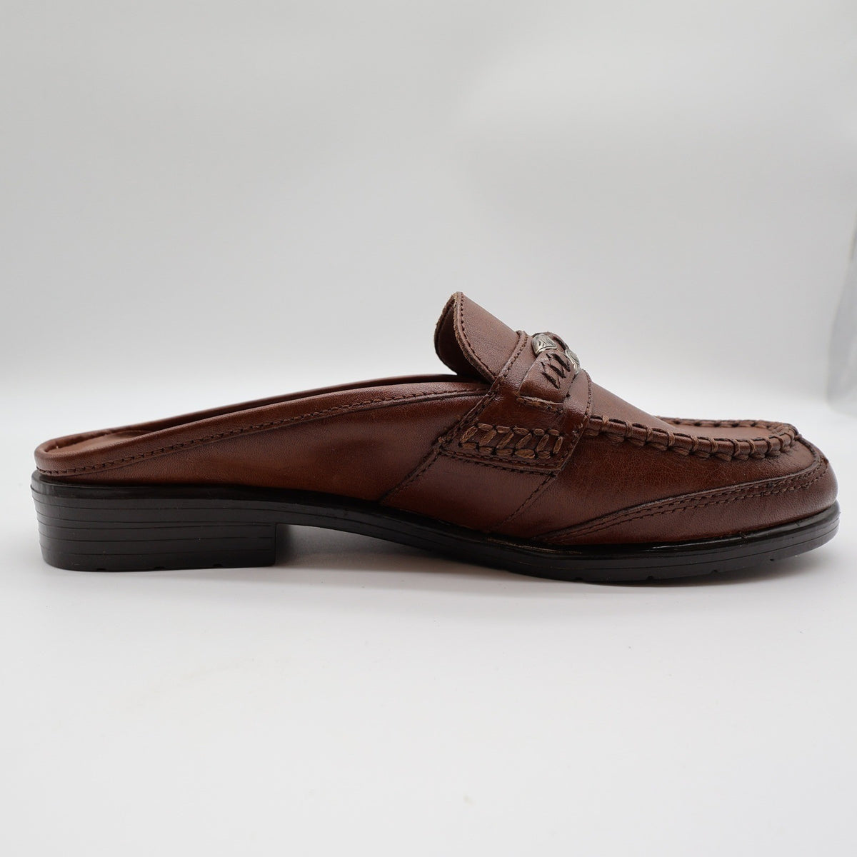 g.WIZ Faye Mule Loafers Womens 6.5M Vintage Brown Leather Woven Metal Detail - take2supply