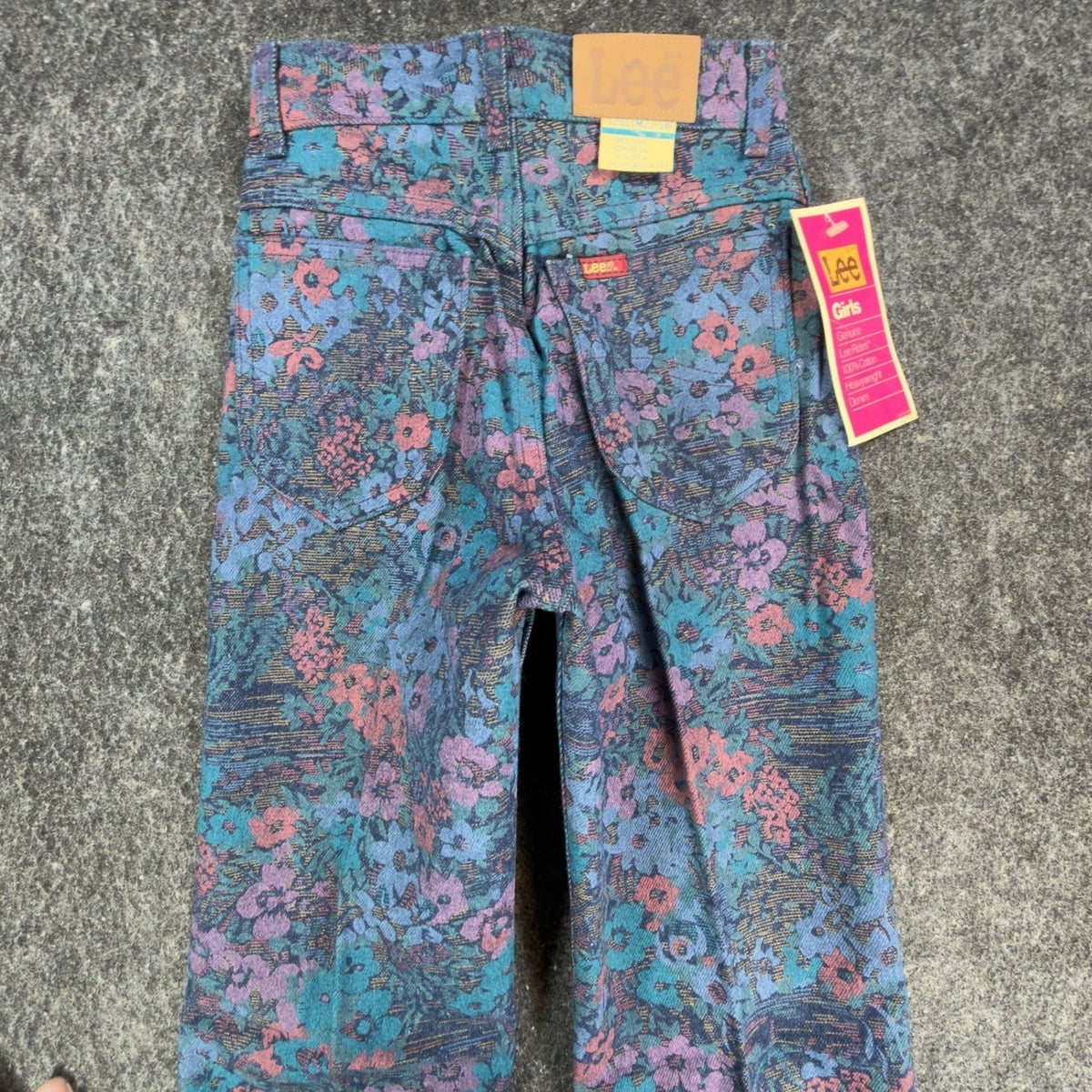 Lee Vintage 90s Floral Tapestry Jeans Girls 12 Slim Blue Cotton Deadstock NWT - take2supply