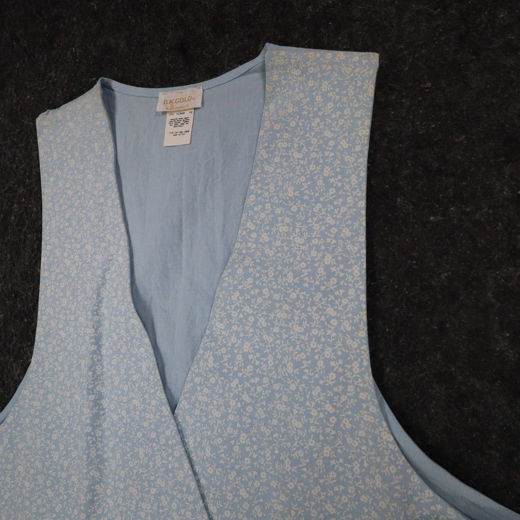 D.K. Gold by Donnkenny Reversible Vest 1X Vintage 90s Blue Floral Cotton NWT - take2supply